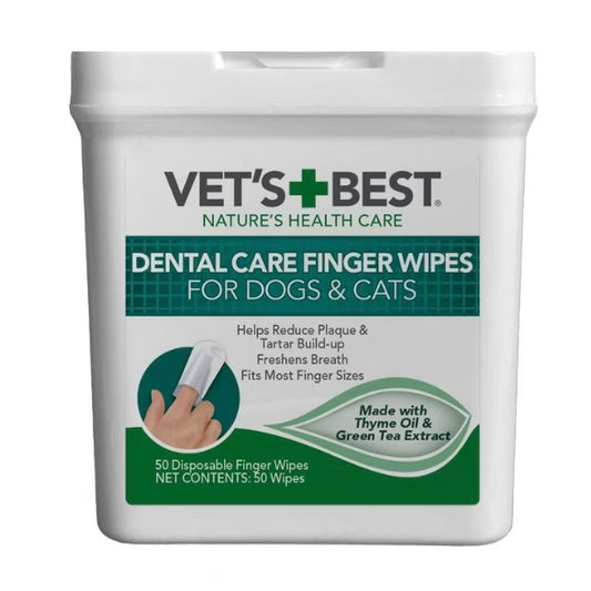 Vets Best Dental Finger Wipes For Dogs & Cats 50pc