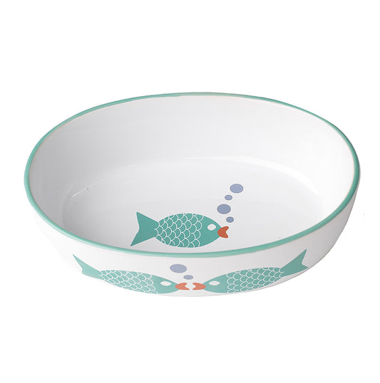 Petrageous Designs Bubble Fish 6.5" Oval, White/Turquoise 2 cups