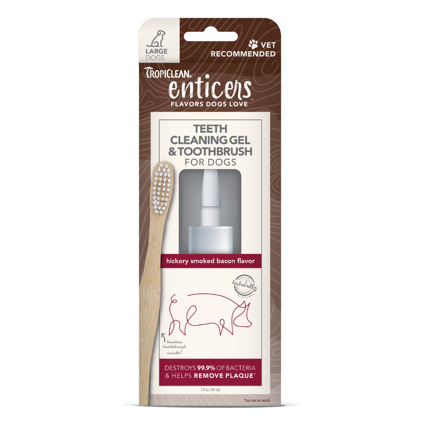 Tropiclean Enticers Teeth Cleaning Gel & Toothbrush Hickory Smoked Bacon Large Dogs