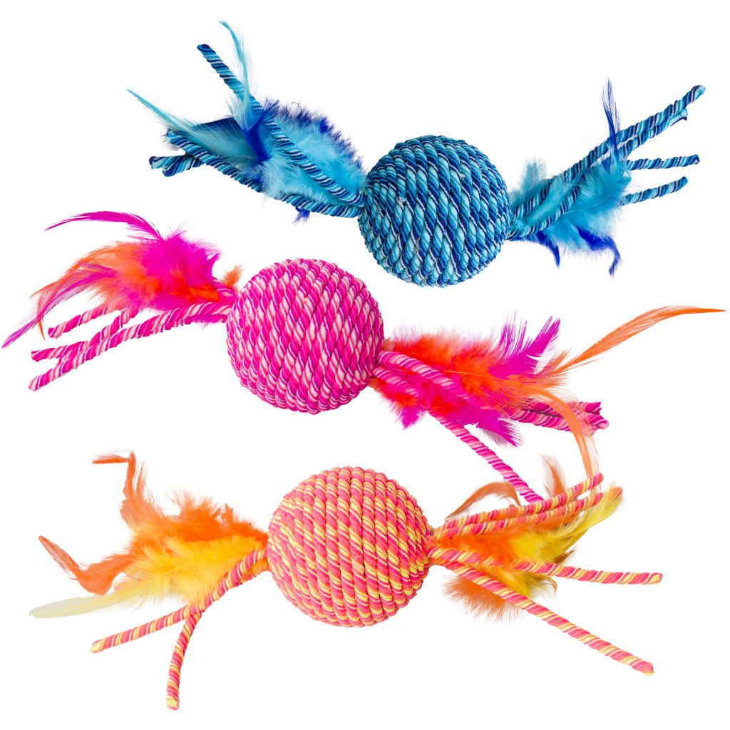 SPOT Elasteeez Ball & Feather Assorted Cat Toy
