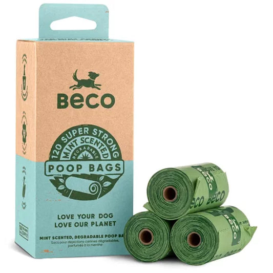BECO PETS Poop Poop Bags Spearmint Scent - 120 bags (8 rolls of 15)