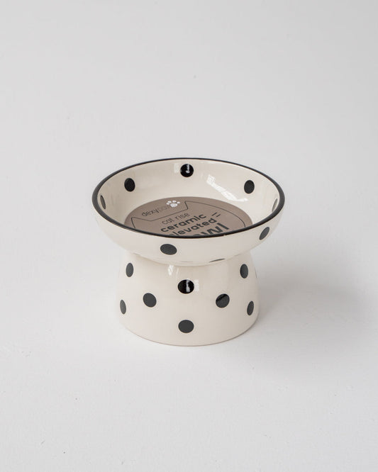 Dexypaws Raised Ceramic Cat Bowl White and Black Dots