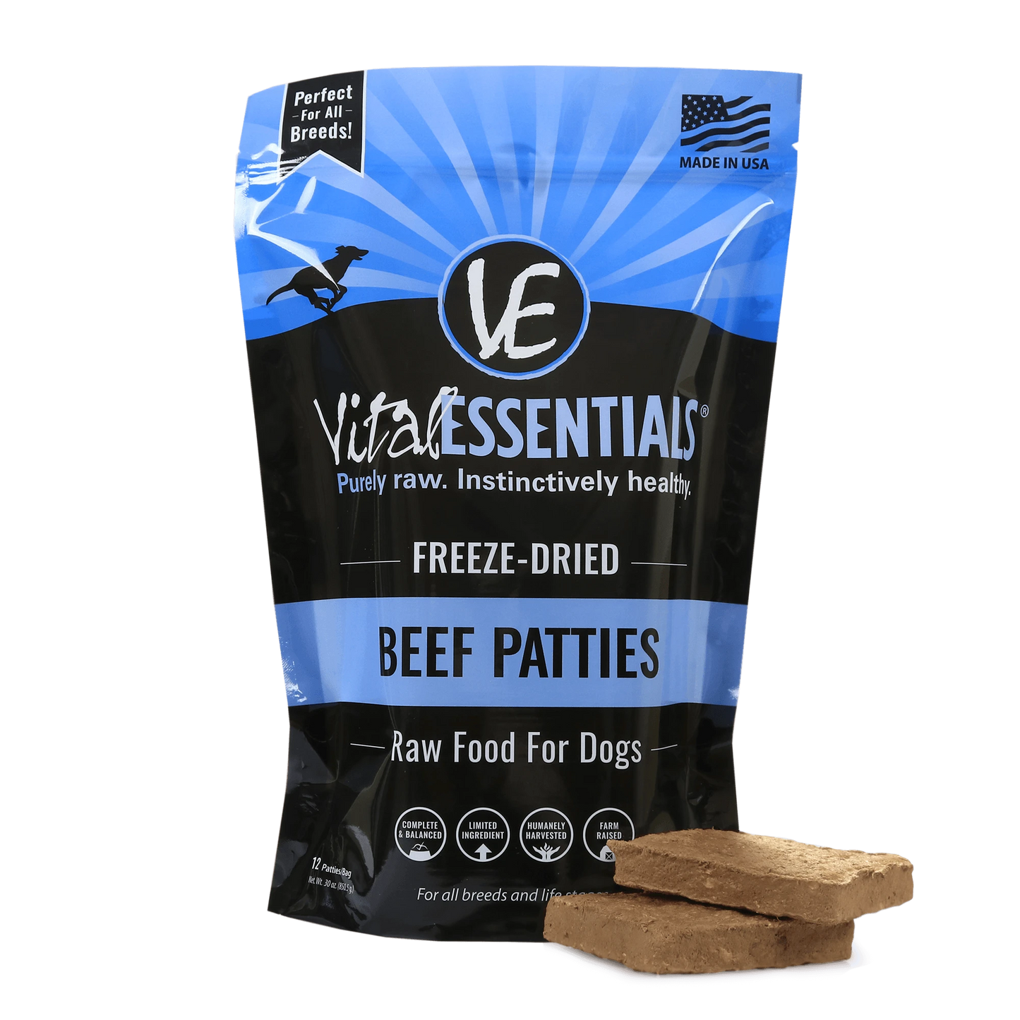 VE Dog Beef Freeze-Dried Mini Patties Food 14 oz