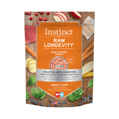 INSTINCT Longevity Frozen Raw Adult Cod and Beef Bites Cat