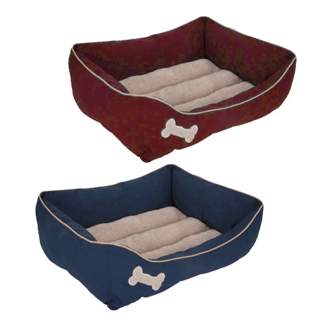 Petmate Aspen Pet Rectangle Lounger Bed With Bone Red or Blue