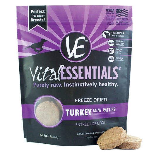 VE Dog Turkey Freeze-Dried Mini Patties Food 14 oz